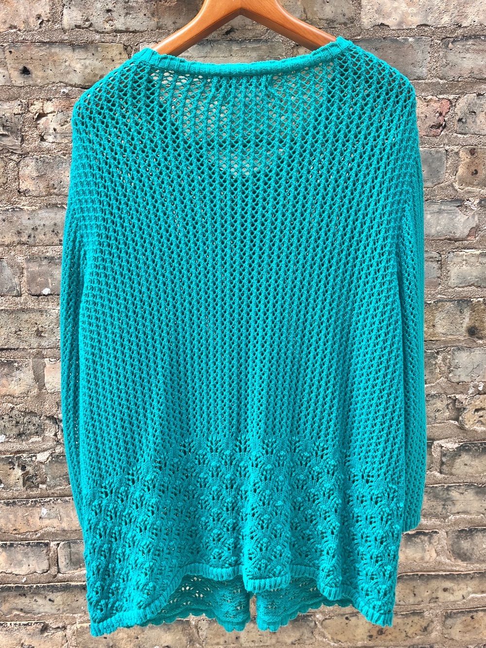 Norm Thompson Crochet Cardigan Sweater 100% Cotton Coastal Grandma Green Size XL - Picture 8 of 12